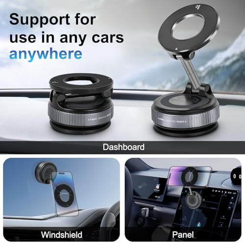 Nano Gel Vacuum Magnetic Suction Phone Holder, Foldable and Retractable Hands-Free Suction Cup Phone Mount for Car/Gym/Mirror/Smooth Surface, Compatible with iPhone and Android (Gel Black) – Enhanced Compatibility and Speed