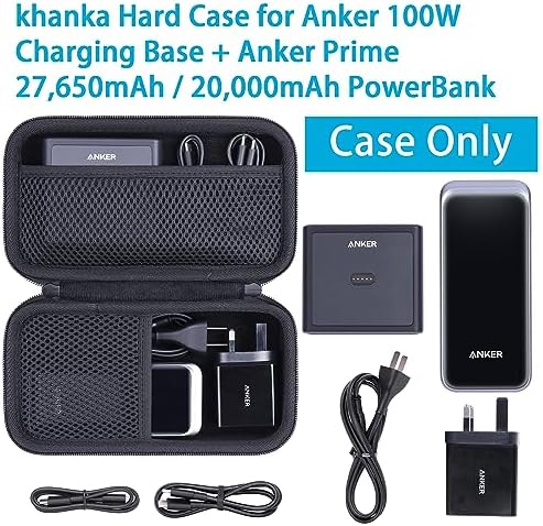Khanka Premium Hard Travel Case for Anker 100 W Charging Base & Anker Prime 20,000/27,650 m Ah Power Banks – Shockproof Storage Solution with Interior Accessory Pocket for Ultimate Portability and Protection