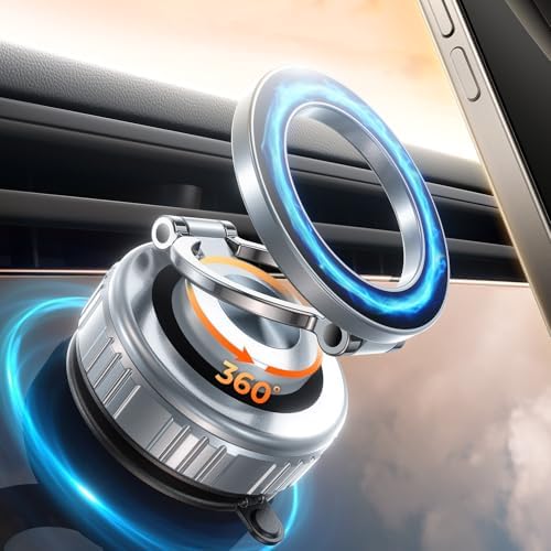 DIMONCOAT 2025 Upgraded 360° Rotation Vacuum Magnetic Phone Holder for Car,for Suction Cup Phone Mount Stand [109+LBS Strongest Suction & Magnetic] Adjustable Swivel Lock, for Your Car/Mirror – Enhanced Compatibility and Speed