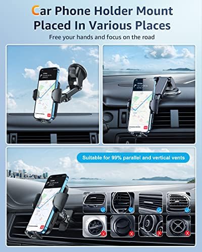 Humixx Military-Grade Universal Phone Mount for Cars – Secure Dashboard, Windshield & Air Vent Holder for i Phone 14 Pro Max and Samsung Devices – Hands-Free Convenience with 360-Degree Rotation and Robust Suction Power for Enhanced Safety and Efficiency