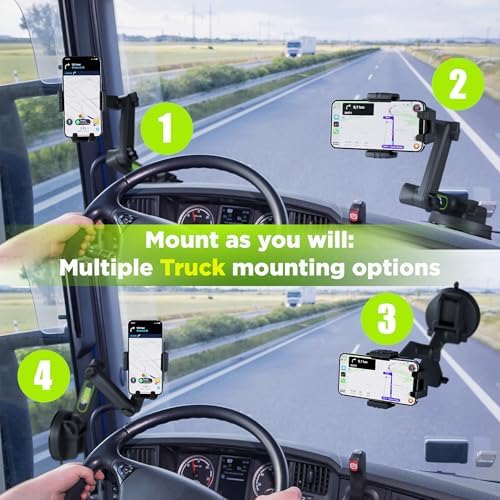 Heavy-Duty Truck Phone Mount with Super Suction Cup – Ultimate Mobile Device Holder for i Phone & Samsung, 16.9-Inch Long Arm for Maximum Stability & Flexibility, Ideal for Big Rig Drivers, Enhances Road Safety and Hands-Free Navigation