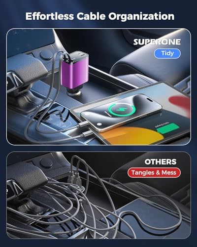 2025 SUPERONE 69 W Retractable Car Charger – Fast Charging Dual-Port Accessory for i Phone 16/15/14/13/12 & Samsung Devices, Tangle-Free Design, Ideal Gift for Men & Women, Essential Car Travel Companion