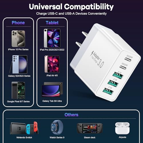 Ultra-Fast 4-Port USB Wall Charger – Multi-Device Power Adapter with Quick Charge 3.0 Technology for i Phone 16 Series, Samsung Galaxy S25/S24, Google Pixel 7 – Compact, Efficient & Safe Charging Solution for Home and Travel