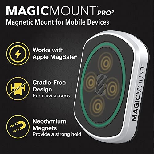 Transform Your Driving Experience with the Scosche MP2 FM-XCES0 Magic Mount Pro2 – Universal Flush Magnetic Car Mount Compatible with Mag Safe, i Phones, Galaxy, Pixel & All Smartphones – Effortless Hands-Free Access and Enhanced Stability for Safe Navigation