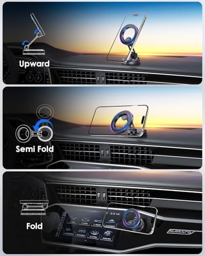 WixGear for MagSafe Car Mount, Foldable Car Phone Mount, Magnetic Phone Holder for Car Dashboard, Strong Magnets, MagSafe Suction Mount, MagSafe Dash Mount, 360° Rotation, Compatible with iPhones – Enhanced Compatibility and Speed