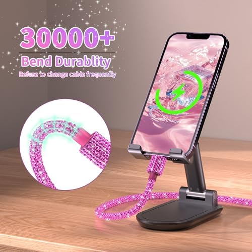 Black Diamond MFi Certified Fast Charging Cable for i Phone – 4 FT USB-A to Lightning Cord with Sparkling Rhinestone Design, Compatible with i Phone 14, 13, 12, 11 Pro Max, XR, XS, X, 8, and 7 – Durable and Stylish Charging Solution for Rapid Power Delivery