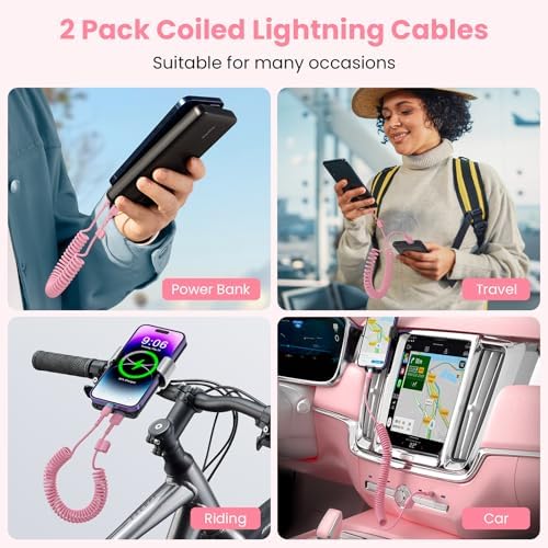 Opluz Coiled Lightning Cable 2 Pack – 3 FT MFi Certified i Phone Charger for Fast Charging in Cars, Ideal Short USB to Lightning Cable for Seamless Car Play Experience, Stylish Black Design for Enhanced Interior Compatibility and Clutter-Free Convenience