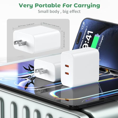 40 W Dual-Port USB-C Fast Charger for i Phone 15/16/14/13/12/11 Pro Max & Samsung – High-Speed Compact Charging Block with Power Delivery & Quick Charge for Home and Travel Efficiency