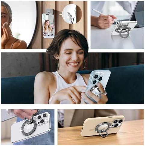 Syncwire Glamorous Magnetic Phone Grip for Mag Safe – Chic Black Diamond Ring Holder & Versatile Rotatable Kickstand – Perfectly Compatible with i Phone 15 Pro Max, 14, 13, 12 & All Android Devices – Secure, Stylish, and Multifunctional Phone Accessory
