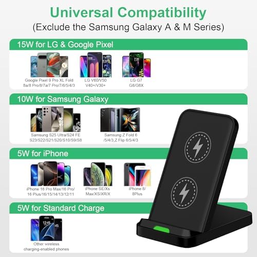 Samsung Wireless Charger Station for Galaxy S25 Series & Moto G 2025 – Fast 18 W Charging Stand, Anti-Slip Design, Enhanced Compatibility for Effortless Power-Up – Ideal for Home & Office Use