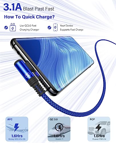 Sweguard 6.6 ft Fast Charging USB to Type C Cable – 2-Pack with 90-Degree Angled Connectors for Enhanced Comfort and Durability – Ideal for i Phone 16, Samsung Galaxy S Series, and Universal Compatibility – Perfect for Home, Office, and Travel Use