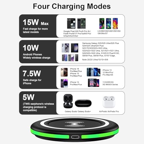 15 W Fast Wireless Charger Pad for Samsung Galaxy Z Fold 7, Flip 7, S25 Ultra, S25 Plus & More – Premium Android Charging Station with QC 3.0 Adapter for i Phone 16, 15 Pro Max & Other Devices – Ultra-Slim, Case-Friendly Design for Efficient Power Delivery – Inductive Charging for Protective Cases Up to 6 mm – Turbo Charge Your Moto G Power 2025 & Google Pixel 9 Series – Portable USB-C Cable Included for Enhanced Compatibility – Experience Speed & Convenience with This Essential Wireless Charging Solution – Perfect for On-the-Go Charging & Seamless Device Integration – Elevate Your Charging Experience with Our Advanced Technology – Ideal for Both Android and i Phone Users – Get Ready to Charge Faster and Smarter!