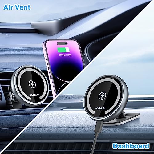 Mag Safe Car Mount Charger for i Phone 12-16 Pro, Pro Max, Plus & Mini – Fast 36 W QC 3.0 Wireless Charging with Strong Magnetic Hold for Dashboard and Vent – Sleek Dark Black Design for Ultimate Device Security and Accessibility on the Road