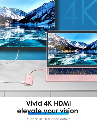 Transform Your Workspace with the LENTION USB C Multiport Hub – Effortless 4 K HDMI Output, Triple USB 3.0 Ports, and Dual SD/Micro SD Readers for Swift File Transfers and 100 W PD Fast Charging, Perfectly Designed for Mac Book Pro (2016-2024) & Mac Book Air in Elegant Rose Gold Finish for Enhanced Efficiency and Style
