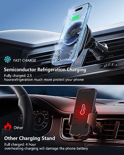 Magsafe Charger Car Mount ，15W【Cooling Fan】 Car Vent Phone Mount ，Magnetic Wireless Car Charger for iPhone 16 Pro Max/16/15/14/13/12, Black – Enhanced Compatibility and Speed