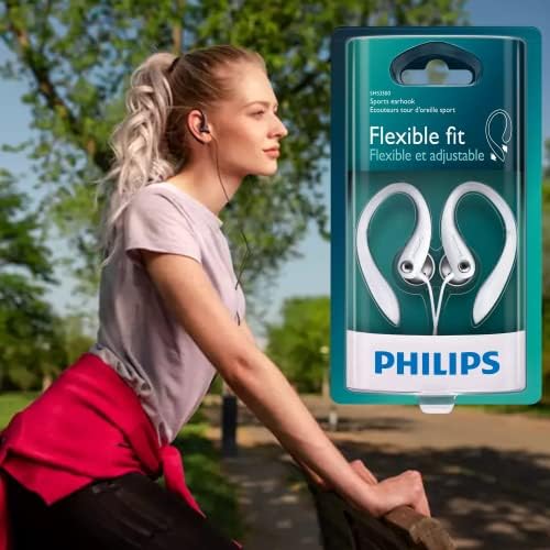 Philips SHS3200 WT/37 White Flexible Earhook Headphones – Superior Sound Quality & Ergonomic Design for Active Lifestyles, Perfect for Workouts or Daily Commutes, Lightweight & Durable Wired Earbuds with Deep Bass and Enhanced Device Compatibility