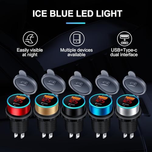 20 W Dual-Port USB-C Car Charger with Power Delivery & Quick Charge 3.0 – LED Voltage Display for Real-Time Monitoring – High-Speed Charging for i Phone, Samsung, and Android Devices in 12 V/24 V Vehicles – Ideal for Family Trips and Daily Commuting
