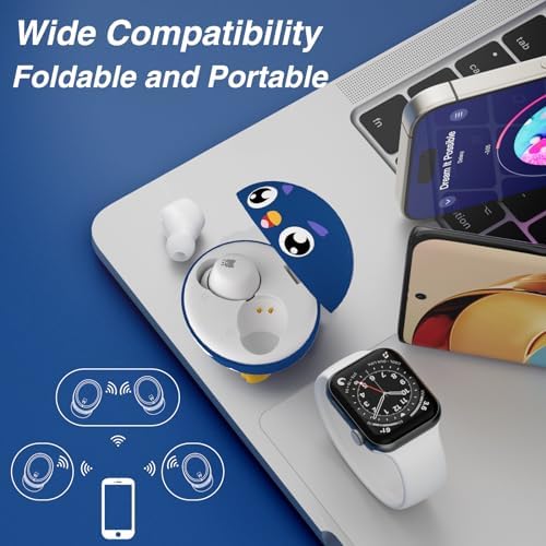 Penguins Kids Bluetooth Headphones – Safe 85 d B Volume Limited Earbuds with 30-Hour Playtime, Waterproof Touch Control for Small Ears – Ideal for School, Travel, and Home Use with Superior Device Compatibility and Child-Friendly Design