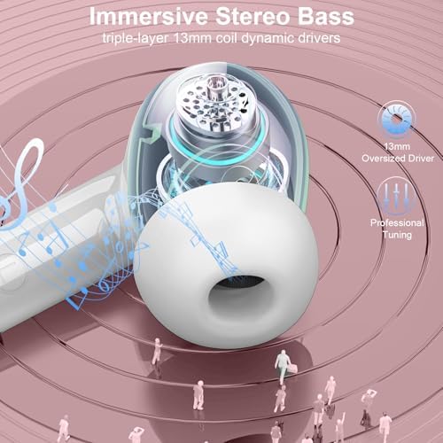 Nerunsa Elite Rose Gold Wireless Earbuds – Cutting-Edge Bluetooth 5.4 with Enhanced ENC Noise Cancellation, 45-Hour Playtime, Dynamic Hi-Fi Sound & Deep Bass, IP7 Waterproof for Ultimate On-the-Go Listening Experience