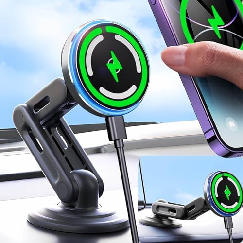 Revolutionize Your Driving with the 15 W Mag Safe Car Mount Charger – Ultra-Strong Magnetic Holder for i Phone 12-16 Pro Max Plus, Qi2 Wireless Technology, Three-Fold Rotation for Optimal Convenience and Safety, LED Charging Indicator – The Ultimate Solution for Effortless Navigation and Hands-Free Communication