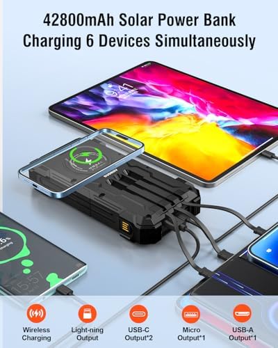 High-Capacity 42800 m Ah Solar Power Bank – Ultimate Outdoor Portable Charger with Wireless Fast Charging & Dual LED Flashlights for i Phone, Samsung, and More – Eco-Friendly Energy Solution Designed for Adventure Seekers