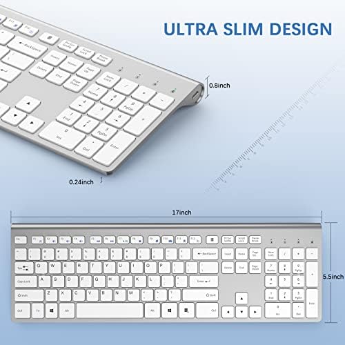 JOYACCESS Rechargeable Silent Wireless Keyboard – Sleek Silver-White Design for Mac, PC & Laptop | Versatile 2.4 G USB Connectivity | Water-Resistant, Noise-Free Typing for Enhanced Focus & Productivity | Compatible with Windows, i OS & Android Devices | Lightweight & Slim for On-the-Go Professionals