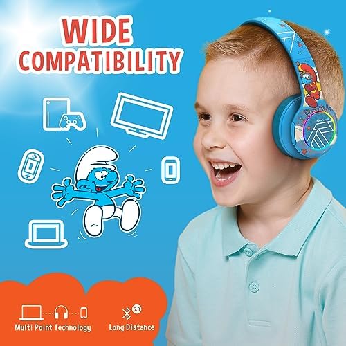 Vibrant Power Locus PLED Kids Bluetooth Headphones – Safe Volume Control (74/85/94 d B), Fun LED Lights, Hi-Fi Sound, Built-in Microphone & Multi-Connectivity for Travel, Learning & Play – Perfect Over-Ear Design for Children