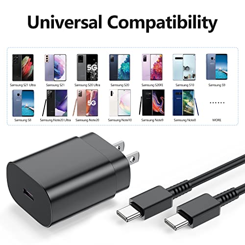 Dual Pack of 25 W USB-C Super Fast Chargers with 6 ft Cable for Samsung Galaxy S22, S21, S20, Note 20 – High-Speed Wall Adapter and Durable Charging Cable for Optimal Performance and Compatibility