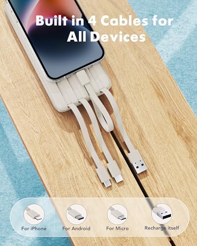 Sleek 10,000 m Ah Multi-Device Portable Charger with Built-In Cables – High-Speed 3 A Power Bank for i Phone, Samsung, Pixel, LG, Moto, i Pad – Ultimate Travel Essential with 6 Outputs for Effortless Charging on the Go