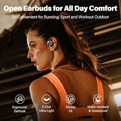 Revolutionary True Wireless Open Ear Headphones – Cutting-Edge Bluetooth 5.4, 75-Hour Battery Life, IPX5 Waterproof, Quick Charge Feature, Ergonomic Secure Fit, Superior Stereo Audio, Digital Battery Indicator for Ultimate Comfort and Surrounding Awareness