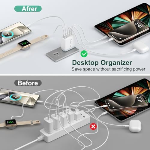 Revolutionize Your Charging Setup with the 50 W Dual-Pack USB-C Wall Charger – 5-Port Fast Charging Hub with Smart Technology for Optimal Device Performance – Compact Power Adapter for Home and Office Use