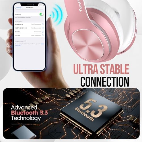 Elevate Your Listening Experience with Tune Flux Rose Gold Over-Ear Wireless Bluetooth Headphones – 80-Hour Battery Life, Deep Bass Hi-Fi Sound, and Custom Dual EQ Modes for Personal Audio – Stylish Foldable Design Perfect for On-the-Go Use with Smartphones and PCs
