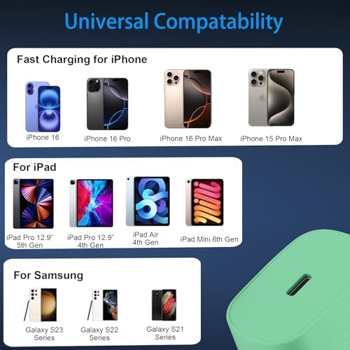 Auorld 30 W USB-C Fast Charger with 10 FT Cable – High-Performance Rapid Charging for i Phone 15/16, i Pad, Samsung Galaxy & Google Pixel – Stylish Purple Design for Maximum Flexibility and Compatibility on the Go