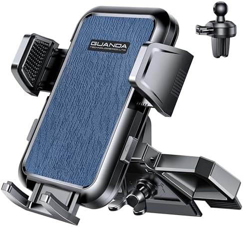 Universal CD Slot Car Phone Mount by GUANDA TECHNOLOGIES – Premium Adjustable Anti-Slip Holder for i Phone & Android Devices with Versatile Air Vent Clip for Safe Navigation and Enhanced Accessibility