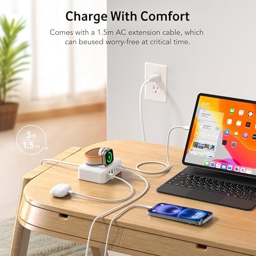 Ultimate 125 W USB-C Multi-Device Charging Station: 6-Port Fast Charger with Ga N Technology for i Phone, i Pad, Apple Watch, Galaxy S23 & More – Compact Power Hub for Home & Office Efficiency