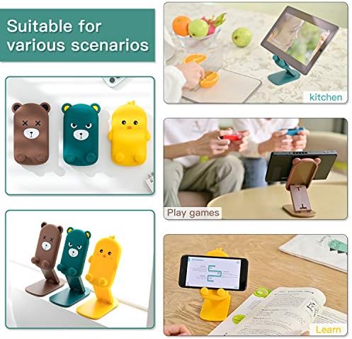 Cute Cell Phone Stand Foldable Adjustable Animal Phone Holder for Desk Silicone Protection Compatible with iPhone 16 15 14 13 12 Pro Max iPad Tablet Desk Accessories (Green Bear) – Enhanced Compatibility and Speed