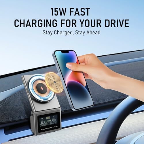 Transform Your Tesla Model 3 & Model Y Experience with the frani Magnetic Wireless Charging Phone Mount – 15 W Fast Charging, Secure Magnetic Design, Effortless Installation for Optimal Device Accessibility and Compatibility, Perfect for Modern Drivers
