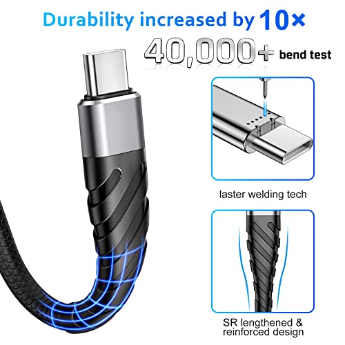 10 ft USB C Cable 3-Pack – Ultra-Fast Charging Type C Charger for Samsung Galaxy S21/S20/S10/S9, LG V50, Moto G Series – Durable Long Reach Power & Data Transfer Cord for Home & Office Use