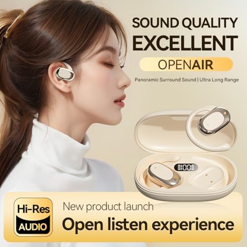 Revolutionary Open-Ear Wireless Earbuds with Customizable Comfort Hooks – 36-Hour Extended Playtime, Cutting-Edge Bluetooth 5.4 Technology, Exceptional Sound Performance, and Clear Call Quality – Ideal for Fitness Enthusiasts and Outdoor Adventures – Chic LED Highlights – White M57