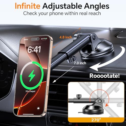 Revolutionary Coolpow Mag Safe Wireless Car Charger & Magnetic Phone Holder for i Phone 16 Pro Max, 15, 14, 13 – Versatile Dashboard, Windshield, & Vent Mount Options with Rapid Charging for Enhanced Driving Safety & Hands-Free Convenience