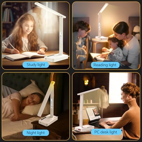 Versatile Power Strip Lamp with USB Charging: 2 AC Outlets, 1 USB-A & 1 Type-C Port, Adjustable Brightness Desk Lamp for Home Office & Dorm Room, 5 ft Extension Cord with Surge Protection for Ultimate Device Safety