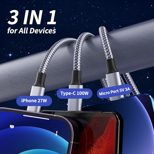 240 W 4-in-1 USB C Charging Cable – 6 FT Multi-Device Power Solution with LED Indicator for i Phone 16/15/14 Pro, Mac, i Pad, Samsung S25/S24 – Fast Charging Compatibility, Durable Design for Home & Travel
