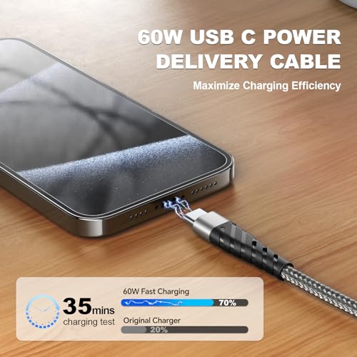 Transform Your Charging Experience with 5-Pack 6.6 FT USB C to USB C Cables – High-Speed 60 W Fast Charge, Durable Nylon Braided Design, and Universal Device Compatibility for i Phone, Mac Book, Samsung, and More!