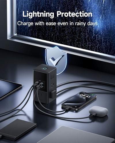 Baseus 67 W 10-in-1 USB-C PD Desktop Charging Station with 1200 J Surge Protection, 5 ft Extension Cord, 6 AC & 4 USB Ports – Fast Multi-Device Charger for i Phone 16/15, Mac Book, Tablets, and Desktops, Enhanced Power Management and Safety