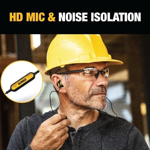 DEWALT Heavy-Duty USB-C Earbuds: Premium Waterproof Jobsite Headphones for i Phone 15/16 Pro Max & Samsung S23 Ultra – Superior Sound Quality with Built-in Mic and Volume Control for Professionals – Durable, Ergonomic Design for All-Day Comfort and Seamless Connectivity
