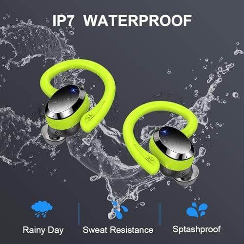 Premium Bluetooth 5.3 Wireless Earbuds – IP7 Waterproof Sport Headphones with 48-Hour Battery Life, Noise-Cancelling Mic, and 3 D Hi-Fi Stereo for Ultimate Workout Performance – Perfect for Running and Gym Enthusiasts
