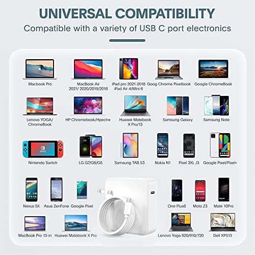 High-Efficiency 100 W USB-C Mac Book Pro Charger – Ultra-Fast Power Adapter for 16, 15, 14, 13 Inch Models with 6.7 ft Cable – Universal Compatibility for Laptops & Smartphones – Portable Travel Charger with Foldable Plug and Cool-Green LED Indicator – Ideal for Rapid Charging on the Go