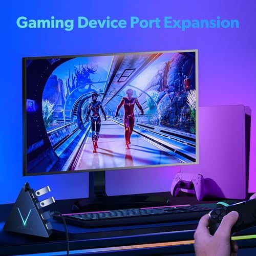 Maximize Your Device Connectivity with the Stylish Dark Purple USB C Hub Tower – 4-Port Splitter Adapter Featuring 2 FT Cable for Mac Book, i Mac, and Surface – High-Speed USB 3.0 Hub for Effortless Multi-Device Management and Enhanced Productivity