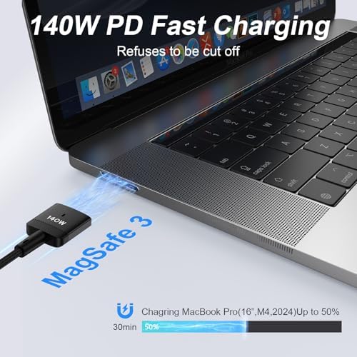 Revolutionize Your Charging Routine with the 6 FT USB-C to Magnetic 3 Cable – Optimal Compatibility for Mac Book Air & Pro Models (2021-2025) – 140 W Fast Charger with Durable Magnetic Connection, Ideal for Seamless Power and Flexibility