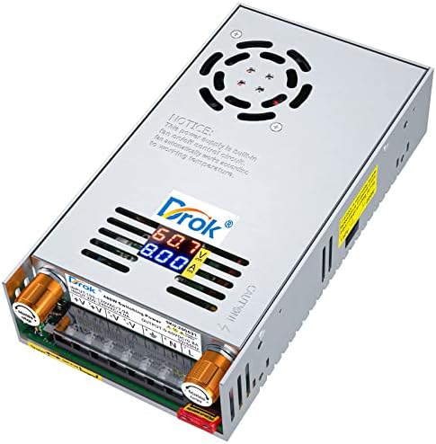 DROK 24 V Adjustable Power Supply – High-Efficiency AC to DC Converter for Reliable Power Delivery, 20 A 480 W Regulated Adapter Perfect for Computer Labs and Versatile Electronic Applications, Adjustable 5 V to 24 V Voltage Transformer for Enhanced Performance and Compatibility